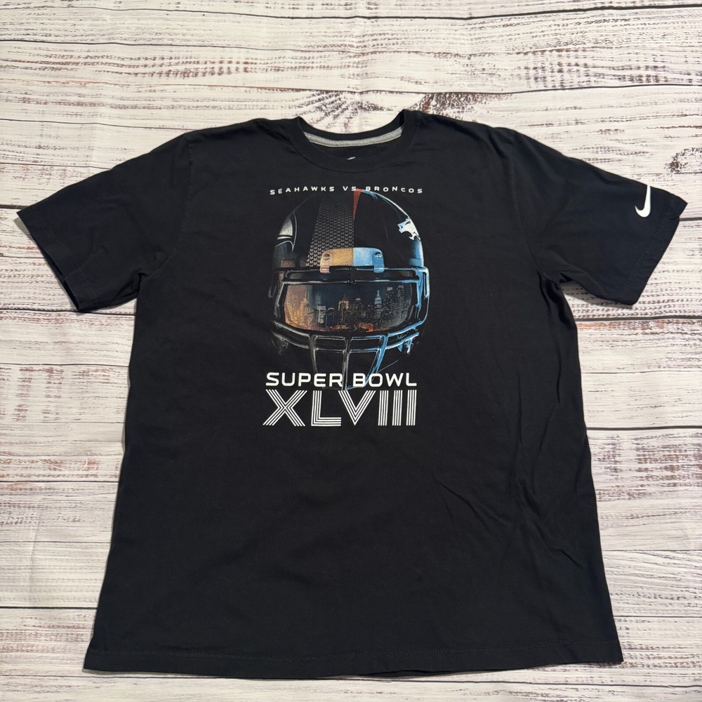 Nike Superbowl XLVIII 2014 Denver Seattle Shirt Black NFL Football Men's Size XL